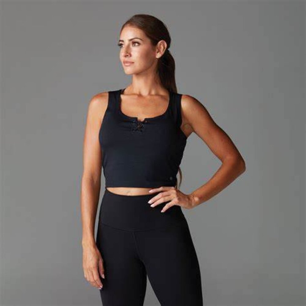 Tavi Crop Laced Up Tank - Ebony